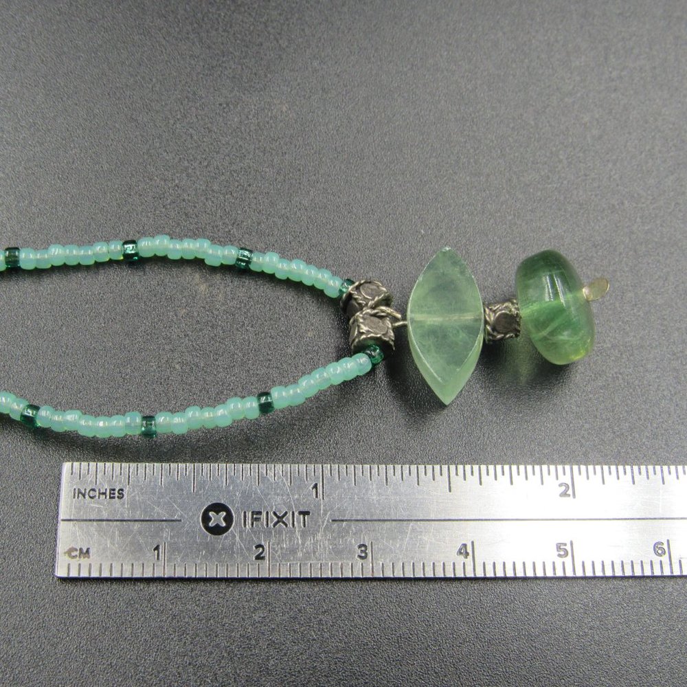 22" Sterling Silver Different Shades Of Jade Stone Necklace Vintage - Picture 6 of 7